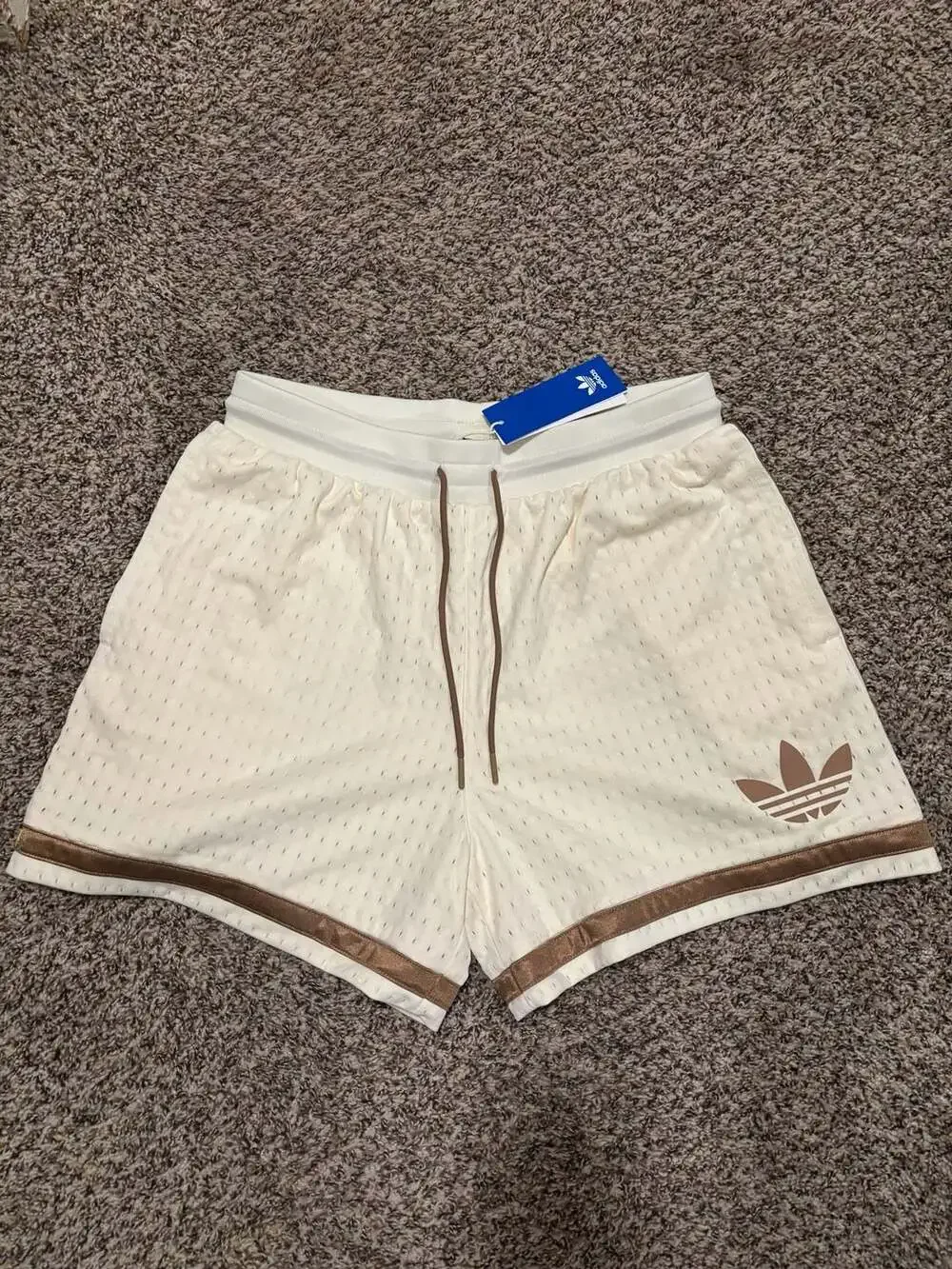 Adidas Originals Unisex Warp Knit Basketball Shorts in Ivory & brown